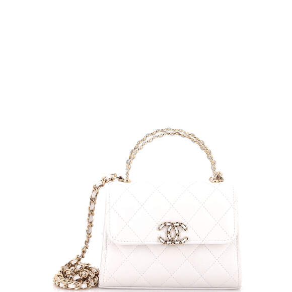 Chanel Handbags - Chanel Small Woven Chain CC Top Handle Flap Clutch with Chain Quilted Caviar